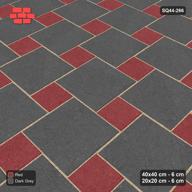 Interlock (Pasco) 40x40 cm · SQ44-266 · Offset Lattice, Solid Slabs, Kerb, 365 cm - Rust & Charcoal · Side view Interlock (Pasco) 40x40 cm · SQ44-266 · Offset Lattice, Solid Slabs, Kerb, 365 cm - Rust & Charcoal · Side view