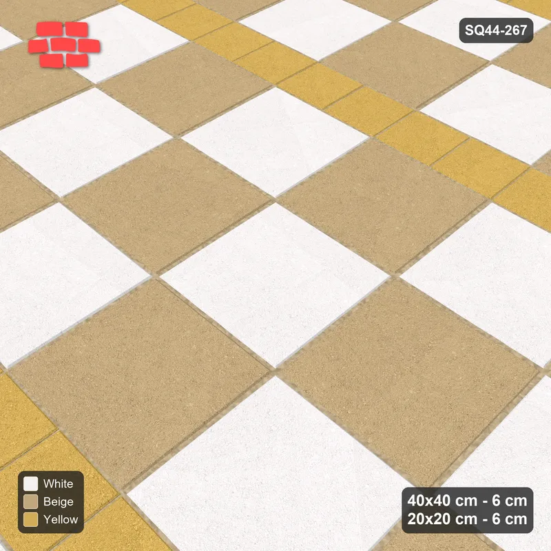 Interlock (Pasco) 40x40 cm · SQ44-267 · Checker Slabs, 20x20 Ribbons, Solid Lines - Golden Sand · Side view Interlock (Pasco) 40x40 cm · SQ44-267 · Checker Slabs, 20x20 Ribbons, Solid Lines - Golden Sand · Side view