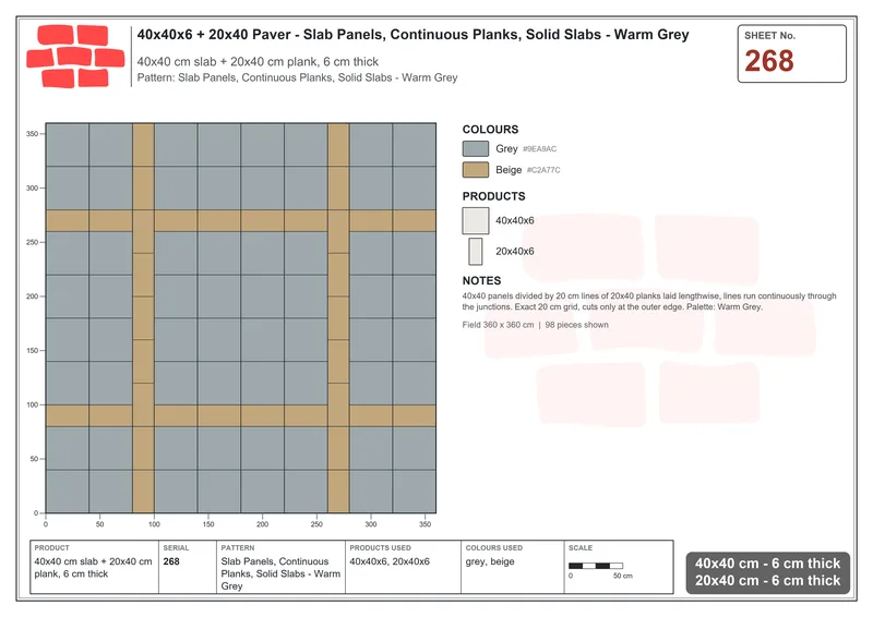 Interlock (Pasco) 40x40 cm · SQ44-268 · Slab Panels, Continuous Planks, Solid Slabs - Warm Grey · Laying plan Interlock (Pasco) 40x40 cm · SQ44-268 · Slab Panels, Continuous Planks, Solid Slabs - Warm Grey · Laying plan