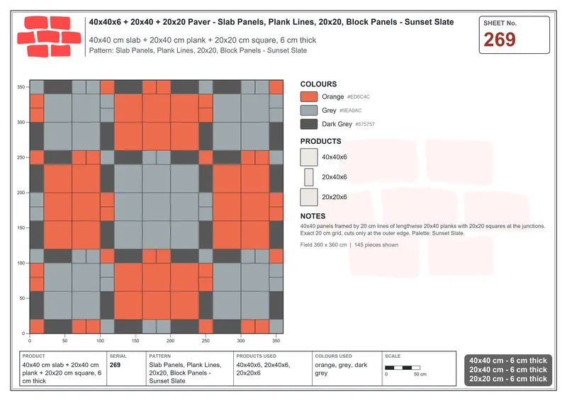 Interlock (Pasco) 40x40 cm · SQ44-269 · Slab Panels, Plank Lines, 20x20, Block Panels - Sunset Slate · Laying plan Interlock (Pasco) 40x40 cm · SQ44-269 · Slab Panels, Plank Lines, 20x20, Block Panels - Sunset Slate · Laying plan