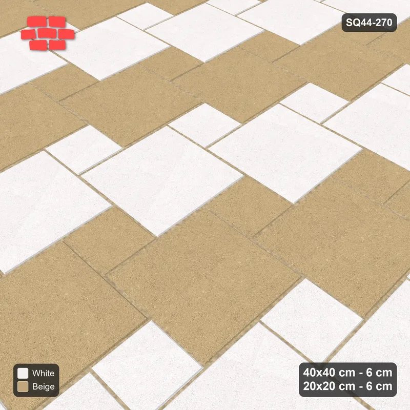 Interlock (Pasco) 40x40 cm · SQ44-270 · Offset Lattice, Row Tones, Mirrored, 360 cm - Ivory & Sand · Side view Interlock (Pasco) 40x40 cm · SQ44-270 · Offset Lattice, Row Tones, Mirrored, 360 cm - Ivory & Sand · Side view