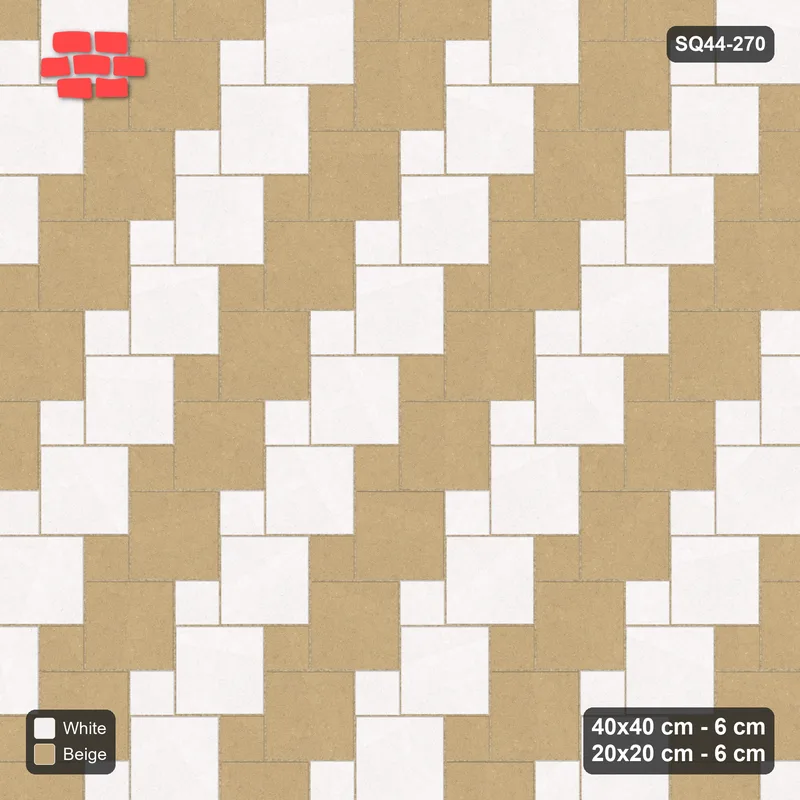 Interlock (Pasco) 40x40 cm · SQ44-270 · Offset Lattice, Row Tones, Mirrored, 360 cm - Ivory & Sand · Top view Interlock (Pasco) 40x40 cm · SQ44-270 · Offset Lattice, Row Tones, Mirrored, 360 cm - Ivory & Sand · Top view