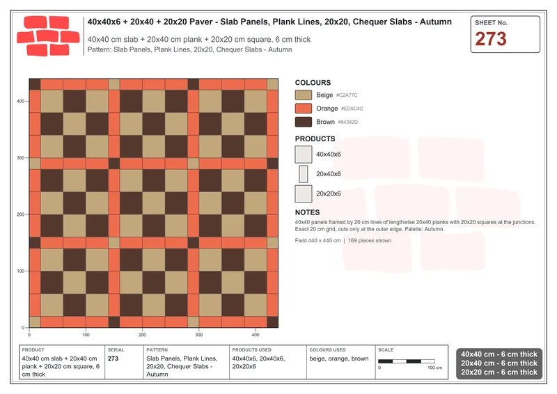 Interlock (Pasco) 40x40 cm · SQ44-273 · Slab Panels, Plank Lines, 20x20, Chequer Slabs - Autumn · Laying plan Interlock (Pasco) 40x40 cm · SQ44-273 · Slab Panels, Plank Lines, 20x20, Chequer Slabs - Autumn · Laying plan