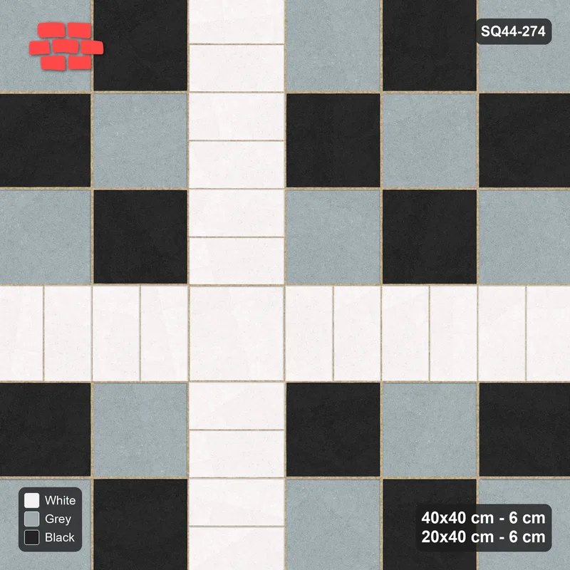 Interlock (Pasco) 40x40 cm · SQ44-274 · Slab Panels, Soldier Plank Lines, Chequer Slabs - Tuxedo · Top view Interlock (Pasco) 40x40 cm · SQ44-274 · Slab Panels, Soldier Plank Lines, Chequer Slabs - Tuxedo · Top view