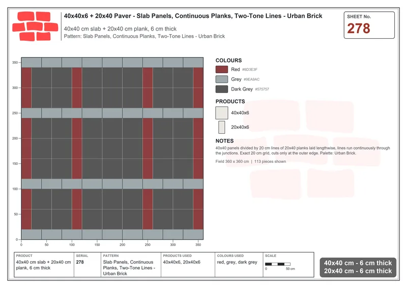 Interlock (Pasco) 40x40 cm · SQ44-278 · Slab Panels, Continuous Planks, Two-Tone Lines - Urban Brick · Laying plan Interlock (Pasco) 40x40 cm · SQ44-278 · Slab Panels, Continuous Planks, Two-Tone Lines - Urban Brick · Laying plan