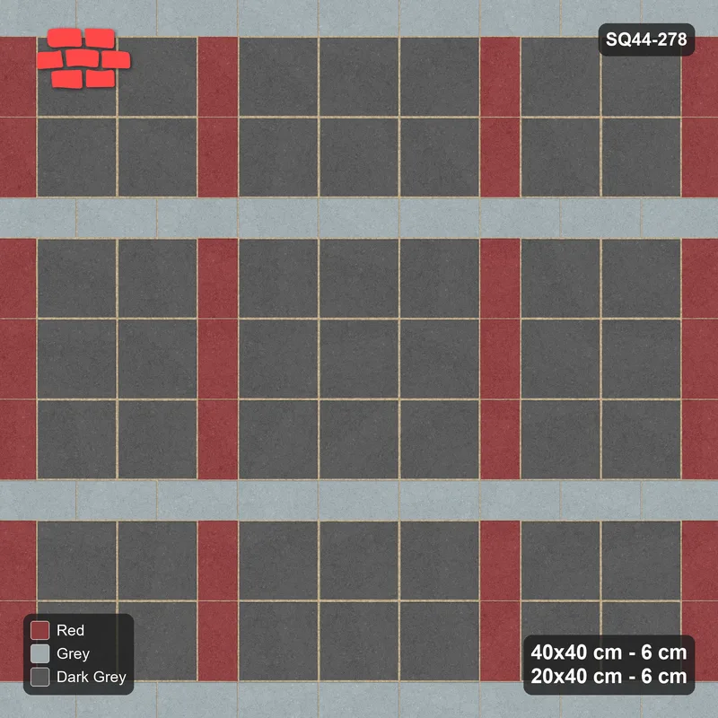 Interlock (Pasco) 40x40 cm · SQ44-278 · Slab Panels, Continuous Planks, Two-Tone Lines - Urban Brick · Top view Interlock (Pasco) 40x40 cm · SQ44-278 · Slab Panels, Continuous Planks, Two-Tone Lines - Urban Brick · Top view