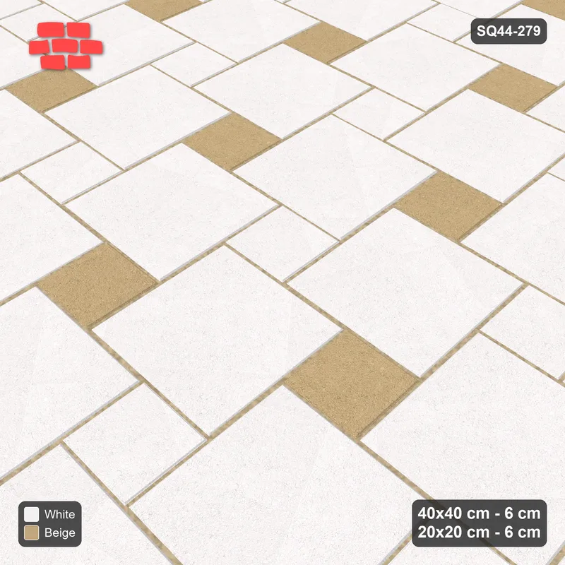 Interlock (Pasco) 40x40 cm · SQ44-279 · Offset Lattice, Dotted Tones, Mirrored - Ivory & Sand · Side view Interlock (Pasco) 40x40 cm · SQ44-279 · Offset Lattice, Dotted Tones, Mirrored - Ivory & Sand · Side view