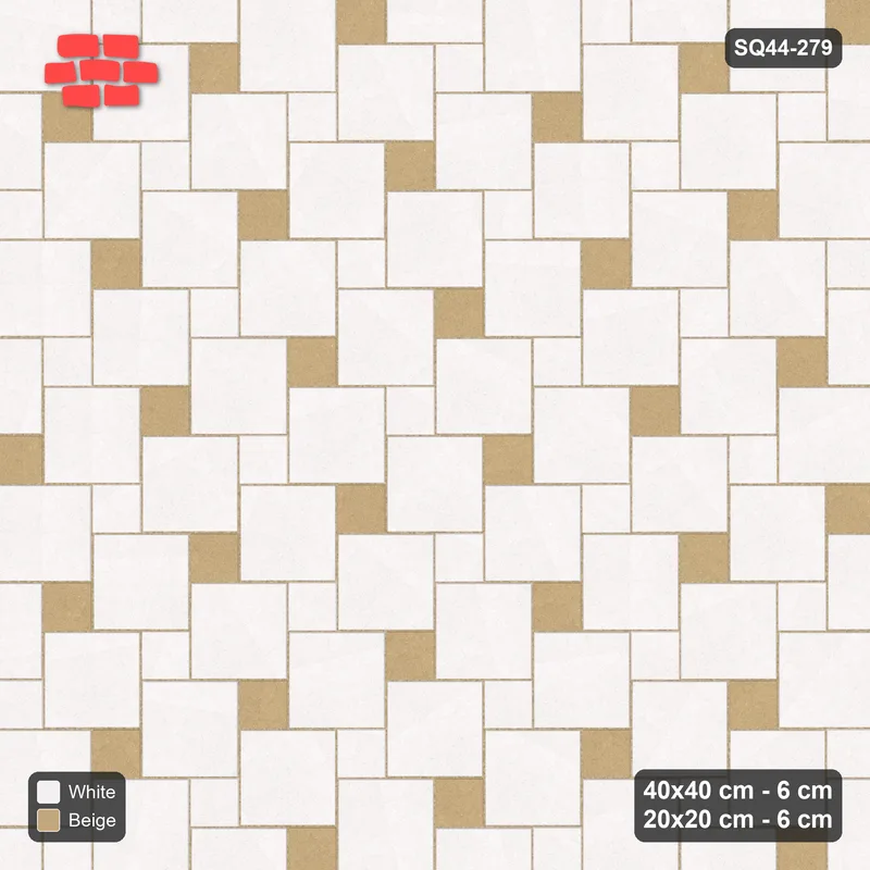 Interlock (Pasco) 40x40 cm · SQ44-279 · Offset Lattice, Dotted Tones, Mirrored - Ivory & Sand · Top view Interlock (Pasco) 40x40 cm · SQ44-279 · Offset Lattice, Dotted Tones, Mirrored - Ivory & Sand · Top view