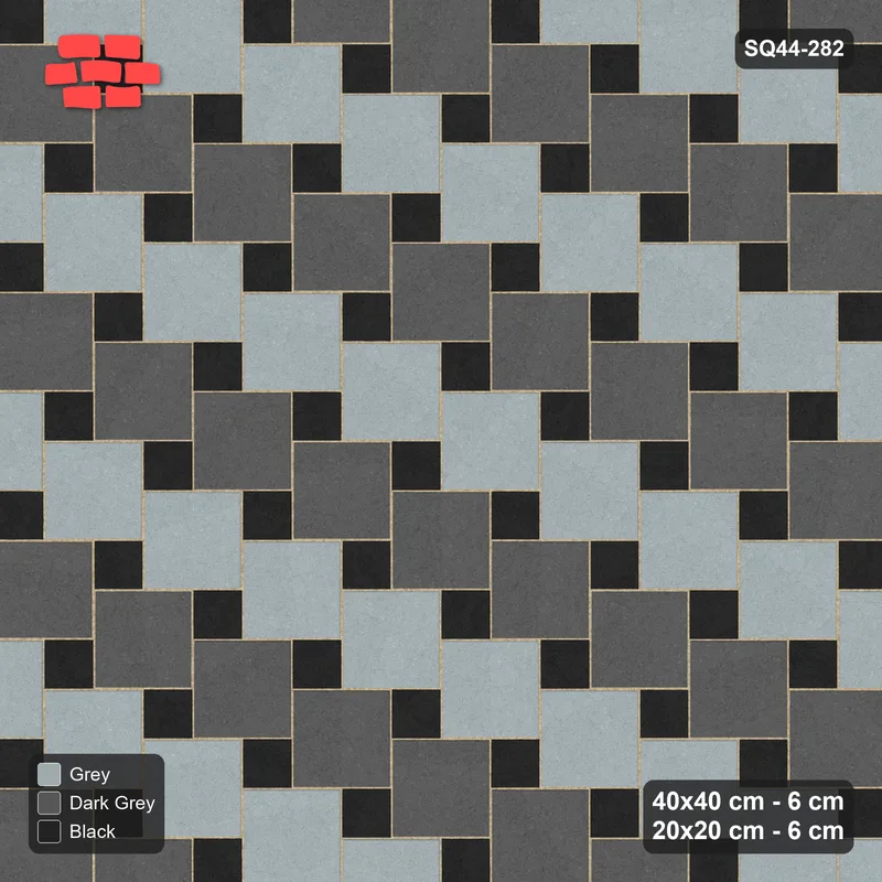 Interlock (Pasco) 40x40 cm · SQ44-282 · Offset Lattice, Column Tones, Kerb, 400 cm - Graphite Scale · Top view Interlock (Pasco) 40x40 cm · SQ44-282 · Offset Lattice, Column Tones, Kerb, 400 cm - Graphite Scale · Top view