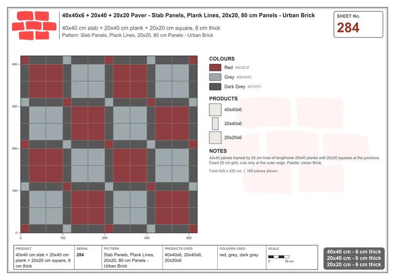Interlock (Pasco) 40x40 cm · SQ44-284 · Slab Panels, Plank Lines, 20x20, 80 cm Panels - Urban Brick · Laying plan Interlock (Pasco) 40x40 cm · SQ44-284 · Slab Panels, Plank Lines, 20x20, 80 cm Panels - Urban Brick · Laying plan