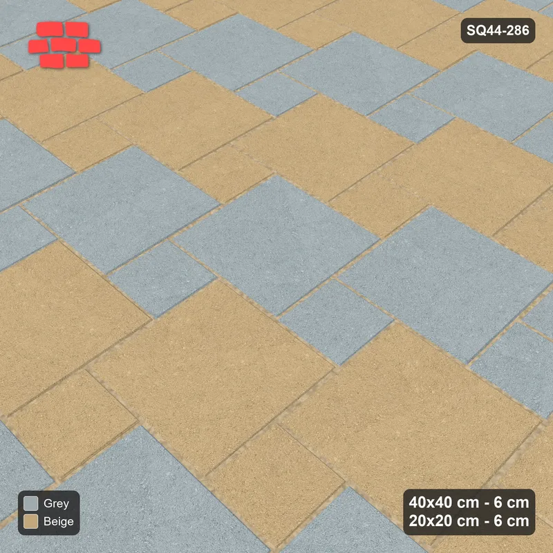 Interlock (Pasco) 40x40 cm · SQ44-286 · Offset Lattice, Row Tones, 380 cm - Warm Grey · Side view Interlock (Pasco) 40x40 cm · SQ44-286 · Offset Lattice, Row Tones, 380 cm - Warm Grey · Side view