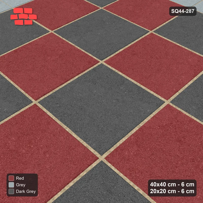 Interlock (Pasco) 40x40 cm · SQ44-287 · Checker Field, 20x20 Border, Solid Lines - Urban Brick · Side view Interlock (Pasco) 40x40 cm · SQ44-287 · Checker Field, 20x20 Border, Solid Lines - Urban Brick · Side view