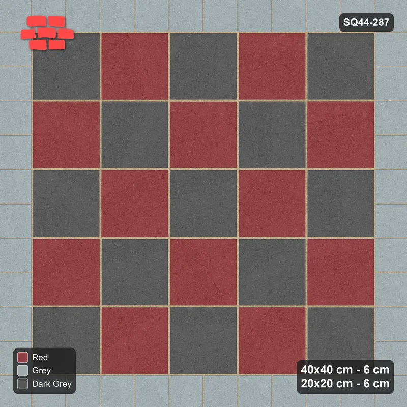 Interlock (Pasco) 40x40 cm · SQ44-287 · Checker Field, 20x20 Border, Solid Lines - Urban Brick · Top view Interlock (Pasco) 40x40 cm · SQ44-287 · Checker Field, 20x20 Border, Solid Lines - Urban Brick · Top view