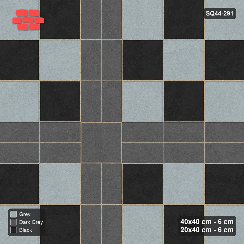 Interlock (Pasco) 40x40 cm · SQ44-291 · Slab Panels, Double Plank Lines, 240 cm - Graphite Scale · Top view Interlock (Pasco) 40x40 cm · SQ44-291 · Slab Panels, Double Plank Lines, 240 cm - Graphite Scale · Top view