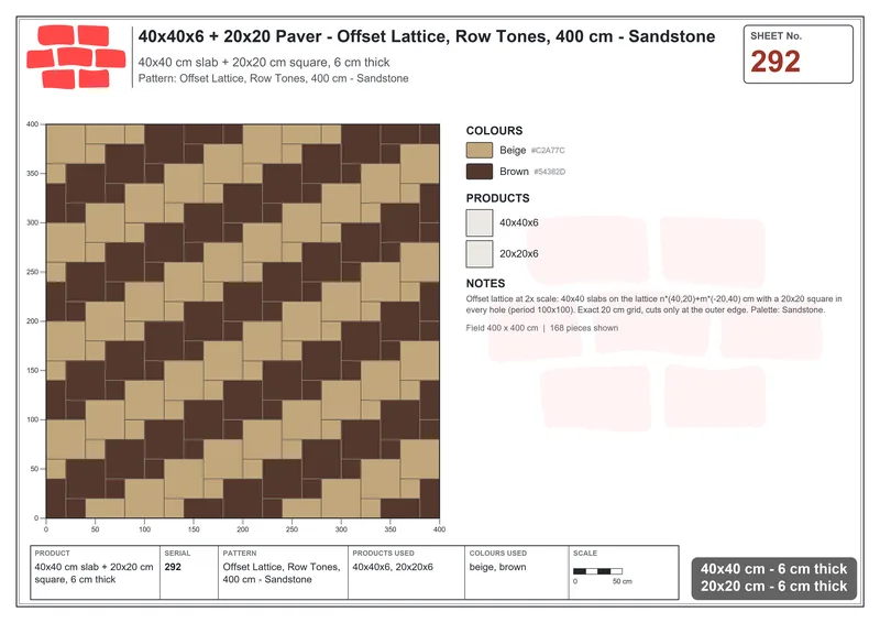 Interlock (Pasco) 40x40 cm · SQ44-292 · Offset Lattice, Row Tones, 400 cm - Sandstone · Laying plan Interlock (Pasco) 40x40 cm · SQ44-292 · Offset Lattice, Row Tones, 400 cm - Sandstone · Laying plan