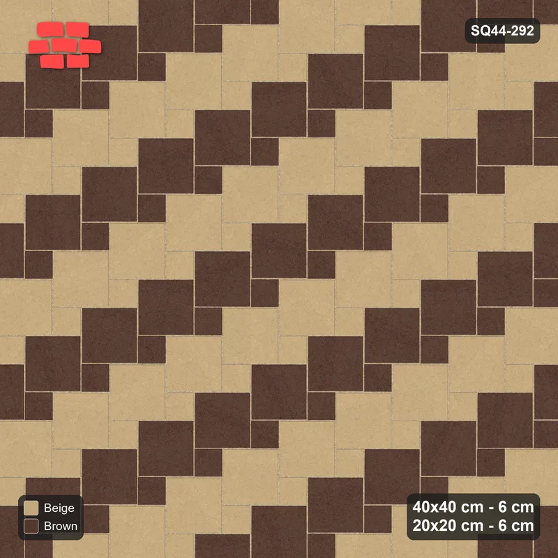 Interlock (Pasco) 40x40 cm · SQ44-292 · Offset Lattice, Row Tones, 400 cm - Sandstone · Top view Interlock (Pasco) 40x40 cm · SQ44-292 · Offset Lattice, Row Tones, 400 cm - Sandstone · Top view