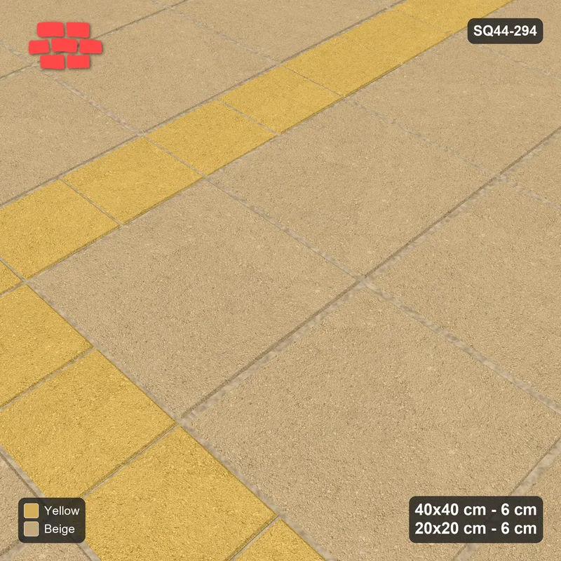 Interlock (Pasco) 40x40 cm · SQ44-294 · Checker Panels, 20x20 Lines, Solid Slabs, Kerb - Desert Sun · Side view Interlock (Pasco) 40x40 cm · SQ44-294 · Checker Panels, 20x20 Lines, Solid Slabs, Kerb - Desert Sun · Side view