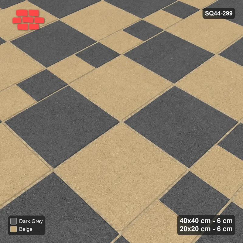 Interlock (Pasco) 40x40 cm · SQ44-299 · Checker Slabs, 20x20 Ribbons, Dashed Lines - Stone & Earth · Side view Interlock (Pasco) 40x40 cm · SQ44-299 · Checker Slabs, 20x20 Ribbons, Dashed Lines - Stone & Earth · Side view