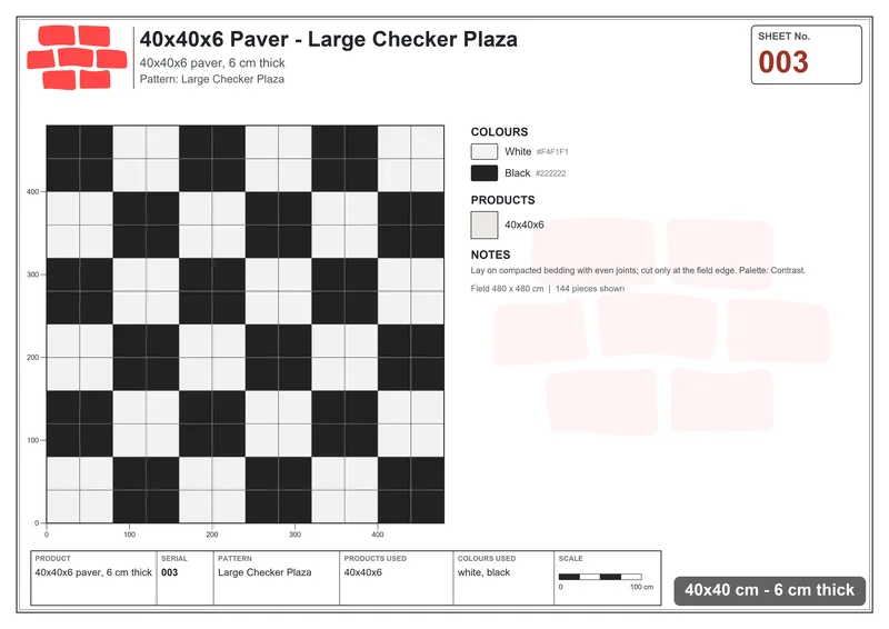 Interlock (Pasco) 40x40 cm · SQ44-3 · Large Checker Plaza · Laying plan Interlock (Pasco) 40x40 cm · SQ44-3 · Large Checker Plaza · Laying plan