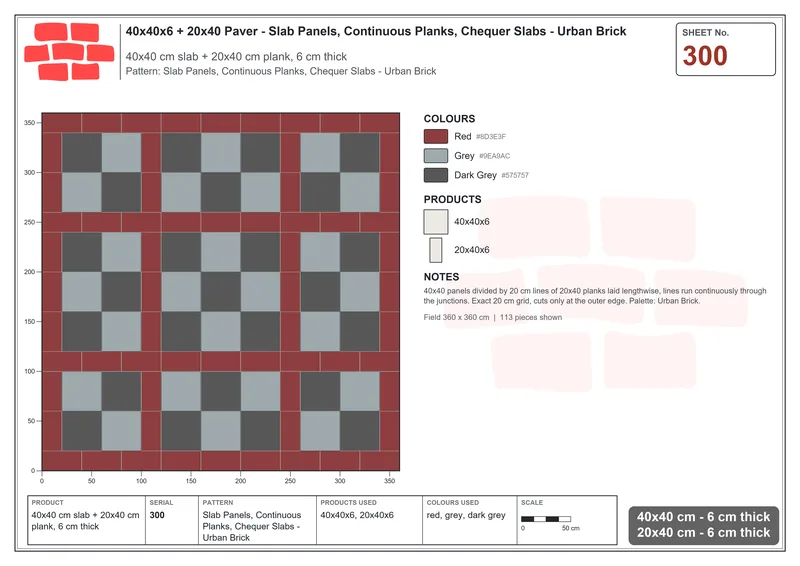 Interlock (Pasco) 40x40 cm · SQ44-300 · Slab Panels, Continuous Planks, Chequer Slabs - Urban Brick · Laying plan Interlock (Pasco) 40x40 cm · SQ44-300 · Slab Panels, Continuous Planks, Chequer Slabs - Urban Brick · Laying plan