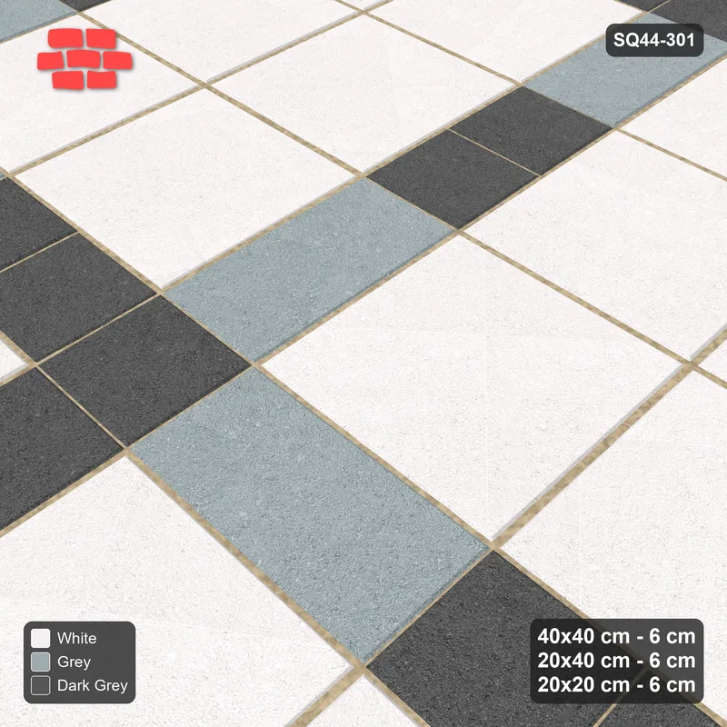 Interlock (Pasco) 40x40 cm · SQ44-301 · Slab Panels, Plank Lines, 20x20, Beaded, Kerb - Monochrome · Side view Interlock (Pasco) 40x40 cm · SQ44-301 · Slab Panels, Plank Lines, 20x20, Beaded, Kerb - Monochrome · Side view