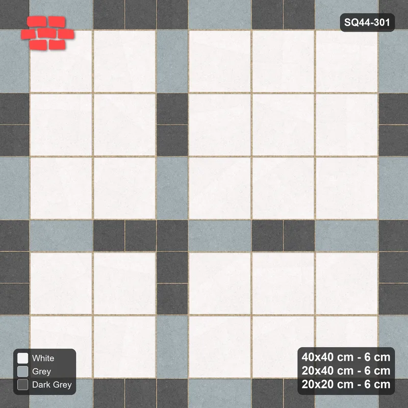 Interlock (Pasco) 40x40 cm · SQ44-301 · Slab Panels, Plank Lines, 20x20, Beaded, Kerb - Monochrome · Top view Interlock (Pasco) 40x40 cm · SQ44-301 · Slab Panels, Plank Lines, 20x20, Beaded, Kerb - Monochrome · Top view