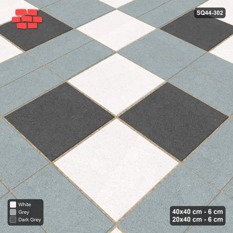 Interlock (Pasco) 40x40 cm · SQ44-302 · Slab Panels, Double Plank Lines, Kerb, 360 cm - Monochrome · Side view Interlock (Pasco) 40x40 cm · SQ44-302 · Slab Panels, Double Plank Lines, Kerb, 360 cm - Monochrome · Side view