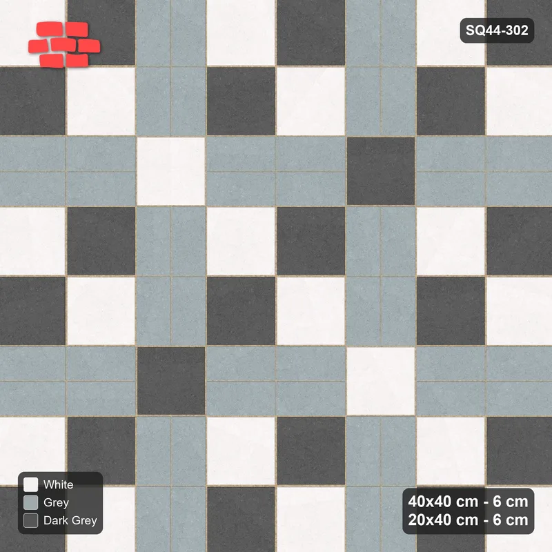 Interlock (Pasco) 40x40 cm · SQ44-302 · Slab Panels, Double Plank Lines, Kerb, 360 cm - Monochrome · Top view Interlock (Pasco) 40x40 cm · SQ44-302 · Slab Panels, Double Plank Lines, Kerb, 360 cm - Monochrome · Top view