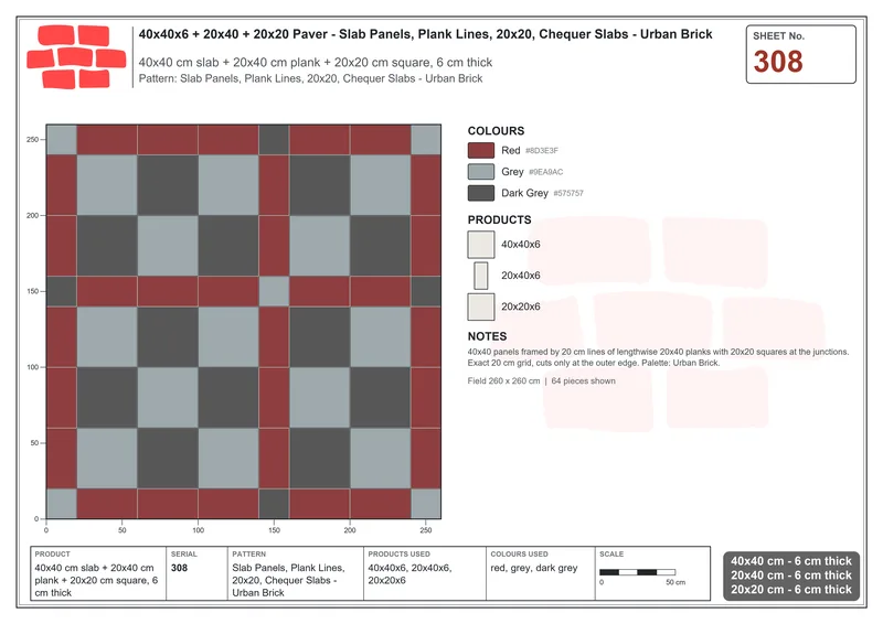 Interlock (Pasco) 40x40 cm · SQ44-308 · Slab Panels, Plank Lines, 20x20, Chequer Slabs - Urban Brick · Laying plan Interlock (Pasco) 40x40 cm · SQ44-308 · Slab Panels, Plank Lines, 20x20, Chequer Slabs - Urban Brick · Laying plan