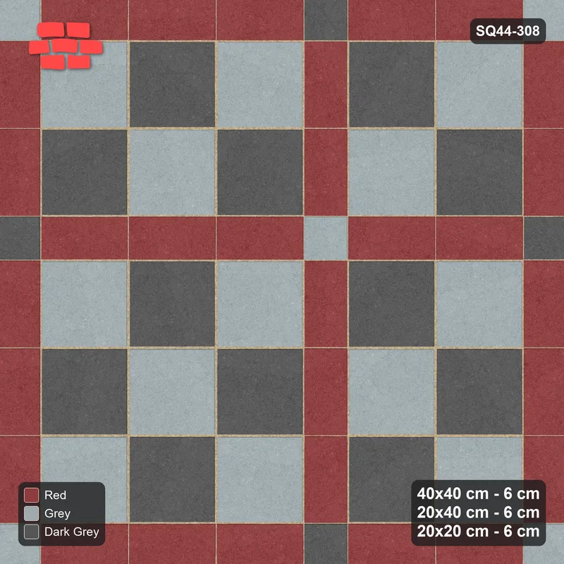 Interlock (Pasco) 40x40 cm · SQ44-308 · Slab Panels, Plank Lines, 20x20, Chequer Slabs - Urban Brick · Top view Interlock (Pasco) 40x40 cm · SQ44-308 · Slab Panels, Plank Lines, 20x20, Chequer Slabs - Urban Brick · Top view