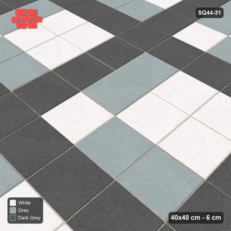 Interlock (Pasco) 40x40 cm · SQ44-31 · Tonal Checker Plaza Grid · Side view Interlock (Pasco) 40x40 cm · SQ44-31 · Tonal Checker Plaza Grid · Side view