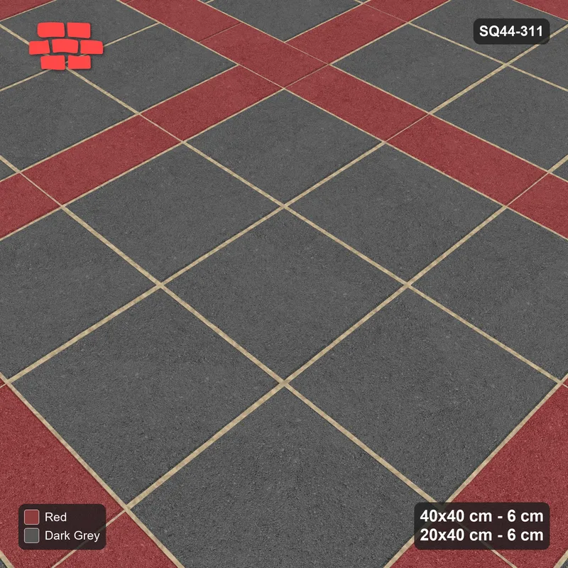 Interlock (Pasco) 40x40 cm · SQ44-311 · Slab Panels, Continuous Planks, 360 cm - Rust & Charcoal · Side view Interlock (Pasco) 40x40 cm · SQ44-311 · Slab Panels, Continuous Planks, 360 cm - Rust & Charcoal · Side view