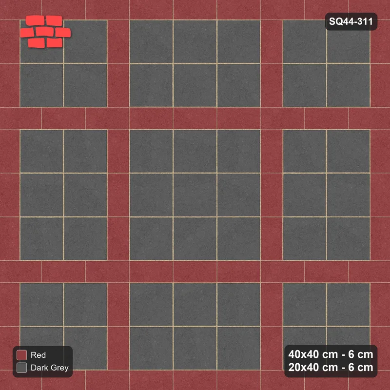 Interlock (Pasco) 40x40 cm · SQ44-311 · Slab Panels, Continuous Planks, 360 cm - Rust & Charcoal · Top view Interlock (Pasco) 40x40 cm · SQ44-311 · Slab Panels, Continuous Planks, 360 cm - Rust & Charcoal · Top view