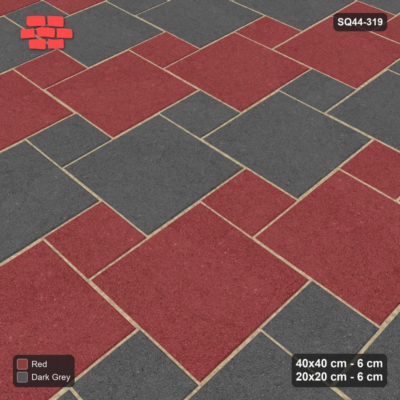 Interlock (Pasco) 40x40 cm · SQ44-319 · Offset Lattice, Row Tones, Mirrored - Rust & Charcoal · Side view Interlock (Pasco) 40x40 cm · SQ44-319 · Offset Lattice, Row Tones, Mirrored - Rust & Charcoal · Side view
