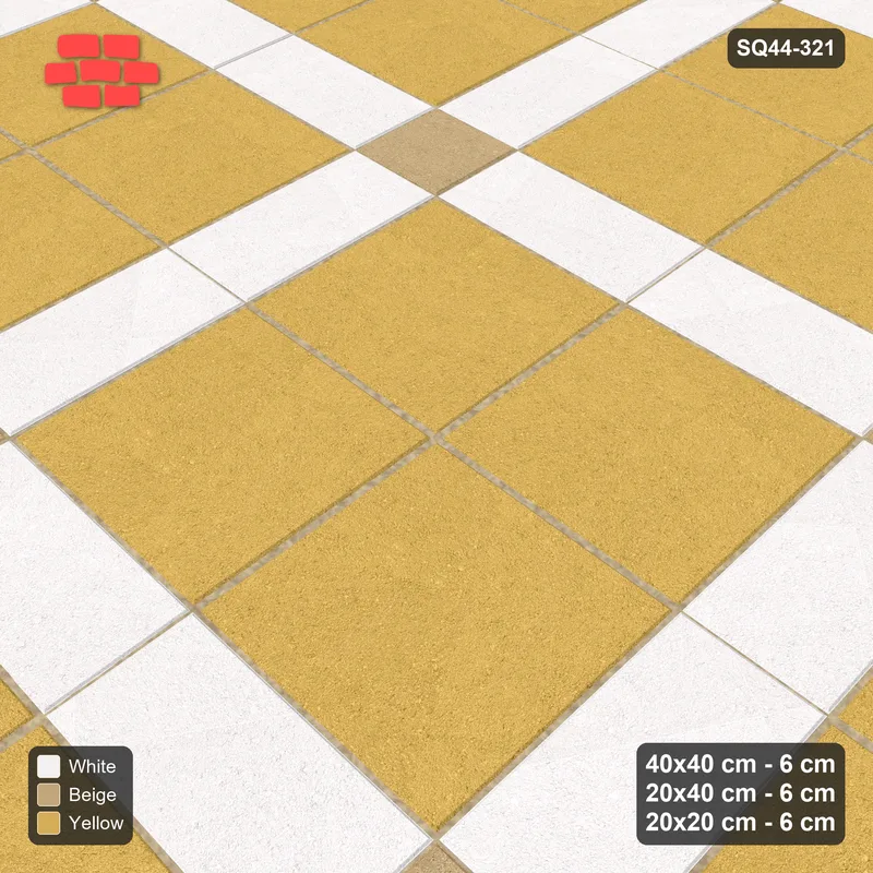 Interlock (Pasco) 40x40 cm · SQ44-321 · Slab Panels, Plank Lines, 20x20, Kerb, 360 cm - Golden Sand · Side view Interlock (Pasco) 40x40 cm · SQ44-321 · Slab Panels, Plank Lines, 20x20, Kerb, 360 cm - Golden Sand · Side view