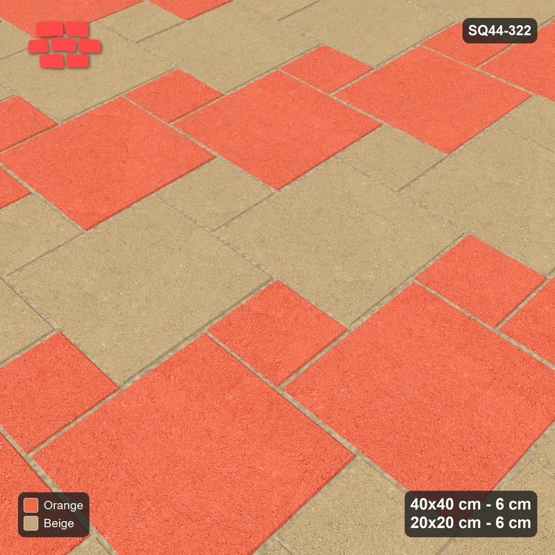 Interlock (Pasco) 40x40 cm · SQ44-322 · Offset Lattice, Row Tones, Mirrored, 320 cm - Clay Court · Side view Interlock (Pasco) 40x40 cm · SQ44-322 · Offset Lattice, Row Tones, Mirrored, 320 cm - Clay Court · Side view