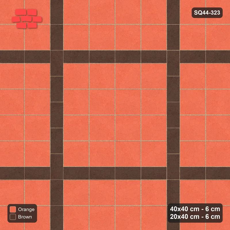 Interlock (Pasco) 40x40 cm · SQ44-323 · Slab Panels, Continuous Planks, Solid Slabs - Burnt Clay · Top view Interlock (Pasco) 40x40 cm · SQ44-323 · Slab Panels, Continuous Planks, Solid Slabs - Burnt Clay · Top view