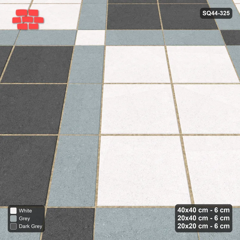 Interlock (Pasco) 40x40 cm · SQ44-325 · 45 Degree Slab Panels, Plank Lines, Kerb - Monochrome · Side view Interlock (Pasco) 40x40 cm · SQ44-325 · 45 Degree Slab Panels, Plank Lines, Kerb - Monochrome · Side view