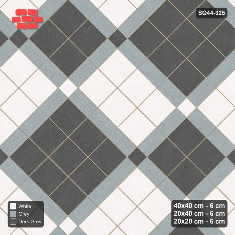 Interlock (Pasco) 40x40 cm · SQ44-325 · 45 Degree Slab Panels, Plank Lines, Kerb - Monochrome · Top view Interlock (Pasco) 40x40 cm · SQ44-325 · 45 Degree Slab Panels, Plank Lines, Kerb - Monochrome · Top view