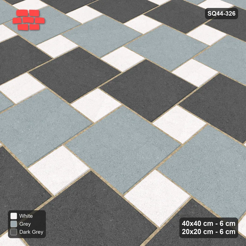 Interlock (Pasco) 40x40 cm · SQ44-326 · Offset Lattice, Row Tones, 340 cm - Monochrome · Side view Interlock (Pasco) 40x40 cm · SQ44-326 · Offset Lattice, Row Tones, 340 cm - Monochrome · Side view