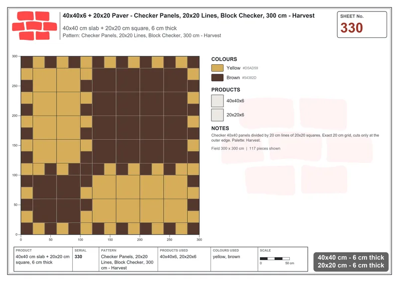 Interlock (Pasco) 40x40 cm · SQ44-330 · Checker Panels, 20x20 Lines, Block Checker, 300 cm - Harvest · Laying plan Interlock (Pasco) 40x40 cm · SQ44-330 · Checker Panels, 20x20 Lines, Block Checker, 300 cm - Harvest · Laying plan