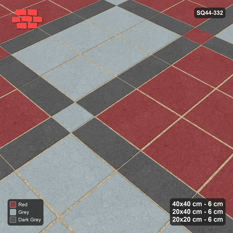 Interlock (Pasco) 40x40 cm · SQ44-332 · Slab Panels, Plank Lines, 20x20, 420 cm - Urban Brick · Side view Interlock (Pasco) 40x40 cm · SQ44-332 · Slab Panels, Plank Lines, 20x20, 420 cm - Urban Brick · Side view