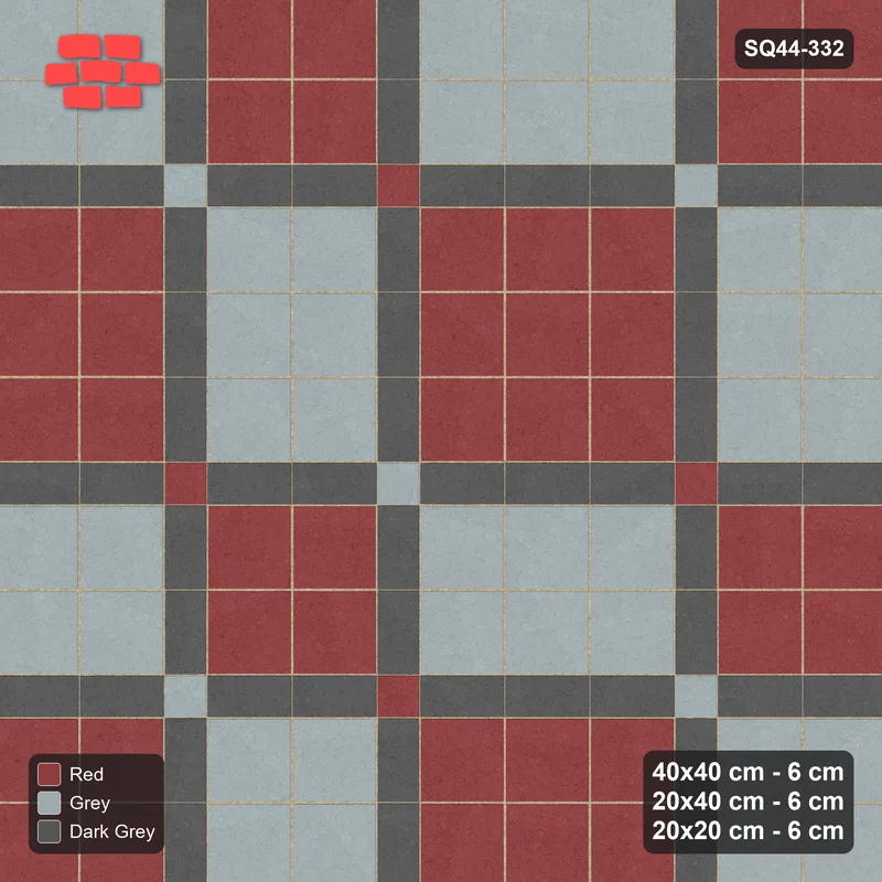 Interlock (Pasco) 40x40 cm · SQ44-332 · Slab Panels, Plank Lines, 20x20, 420 cm - Urban Brick · Top view Interlock (Pasco) 40x40 cm · SQ44-332 · Slab Panels, Plank Lines, 20x20, 420 cm - Urban Brick · Top view