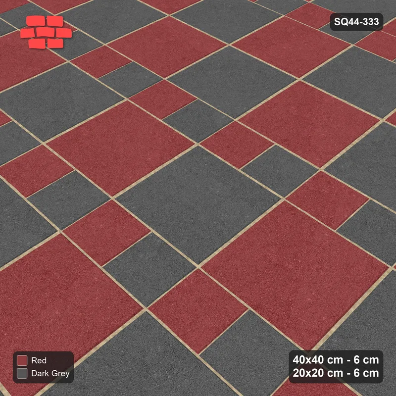 Interlock (Pasco) 40x40 cm · SQ44-333 · Checker Slabs, 20x20 Ribbons, Kerb, 390 cm - Rust & Charcoal · Side view Interlock (Pasco) 40x40 cm · SQ44-333 · Checker Slabs, 20x20 Ribbons, Kerb, 390 cm - Rust & Charcoal · Side view