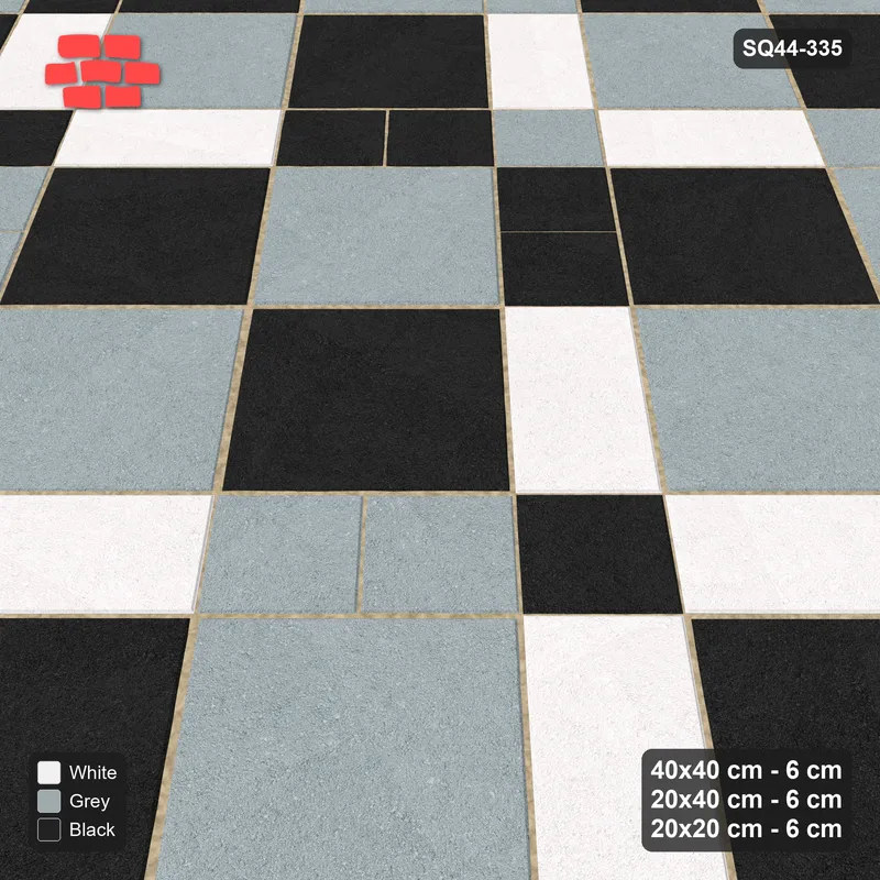 Interlock (Pasco) 40x40 cm · SQ44-335 · 45 Degree Slab Panels, Plank Lines, Beaded, Kerb - Tuxedo · Side view Interlock (Pasco) 40x40 cm · SQ44-335 · 45 Degree Slab Panels, Plank Lines, Beaded, Kerb - Tuxedo · Side view