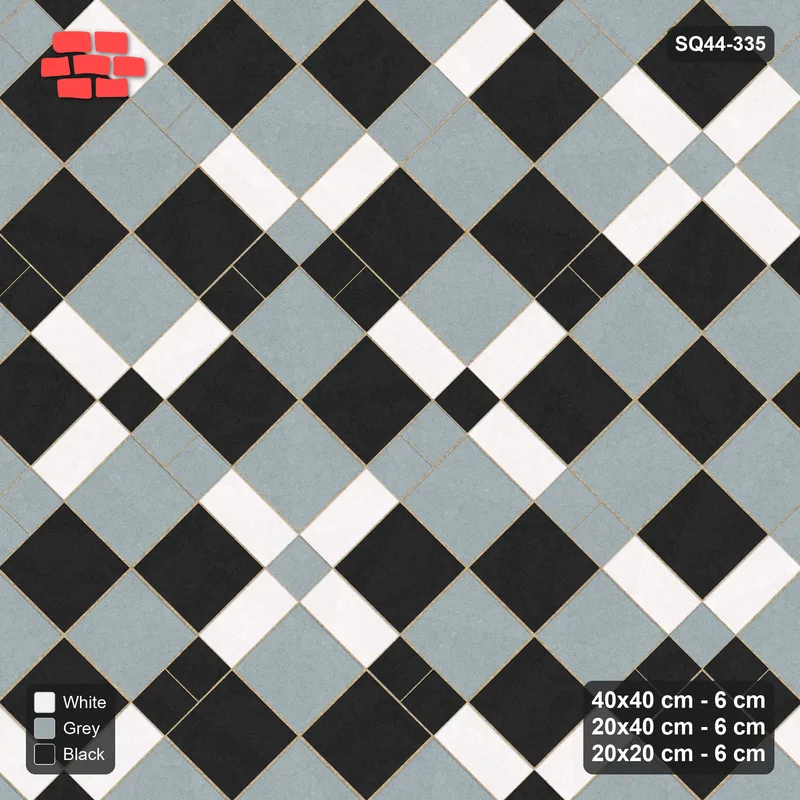 Interlock (Pasco) 40x40 cm · SQ44-335 · 45 Degree Slab Panels, Plank Lines, Beaded, Kerb - Tuxedo · Top view Interlock (Pasco) 40x40 cm · SQ44-335 · 45 Degree Slab Panels, Plank Lines, Beaded, Kerb - Tuxedo · Top view