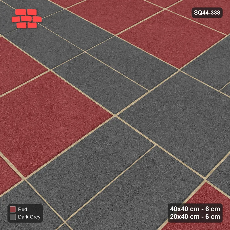 Interlock (Pasco) 40x40 cm · SQ44-338 · Slab Panels, Double Plank Lines, Kerb - Rust & Charcoal · Side view Interlock (Pasco) 40x40 cm · SQ44-338 · Slab Panels, Double Plank Lines, Kerb - Rust & Charcoal · Side view
