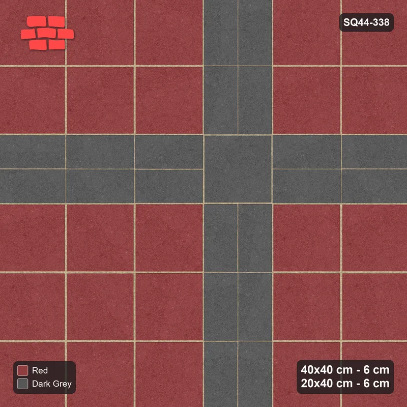 Interlock (Pasco) 40x40 cm · SQ44-338 · Slab Panels, Double Plank Lines, Kerb - Rust & Charcoal · Top view Interlock (Pasco) 40x40 cm · SQ44-338 · Slab Panels, Double Plank Lines, Kerb - Rust & Charcoal · Top view