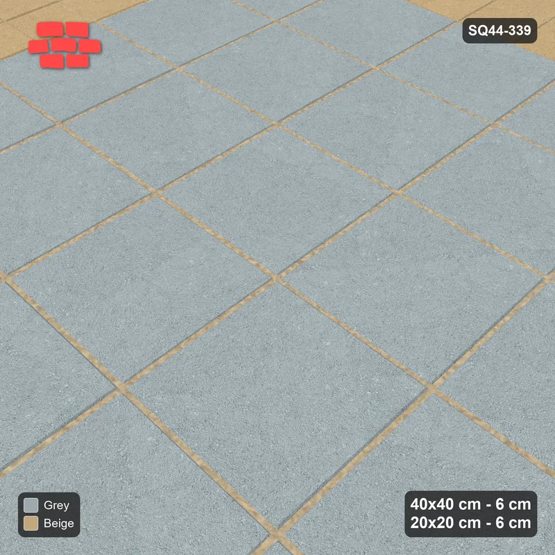 Interlock (Pasco) 40x40 cm · SQ44-339 · Checker Field, Double 20x20 Border, Kerb, 345 cm - Warm Grey · Side view Interlock (Pasco) 40x40 cm · SQ44-339 · Checker Field, Double 20x20 Border, Kerb, 345 cm - Warm Grey · Side view