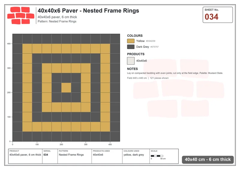Interlock (Pasco) 40x40 cm · SQ44-34 · Nested Frame Rings · Laying plan Interlock (Pasco) 40x40 cm · SQ44-34 · Nested Frame Rings · Laying plan
